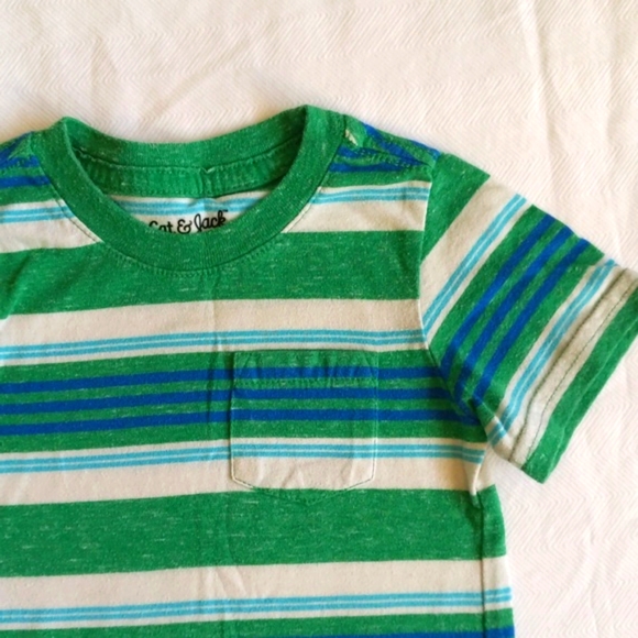 cat & jack green striped pocket t-shirt 12 months baby boy - Picture 2 of 5